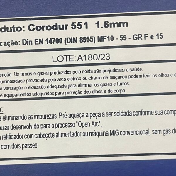 ARAME TUBULAR CORODUR 551 1,6MM 12,5KG