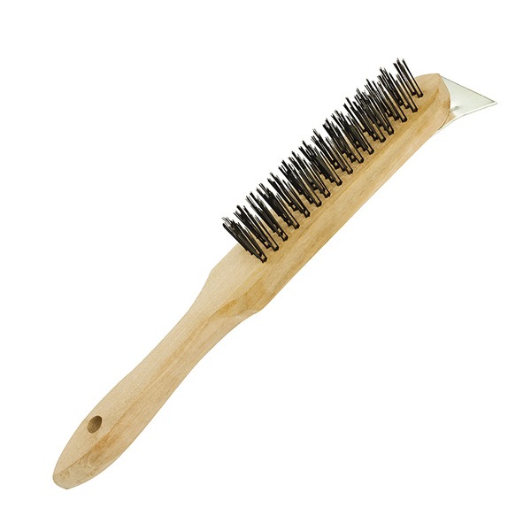 ESCOVA MANUAL CABO MADEIRA ACO CARBONO 4 FILEIRAS COM RASPADOR